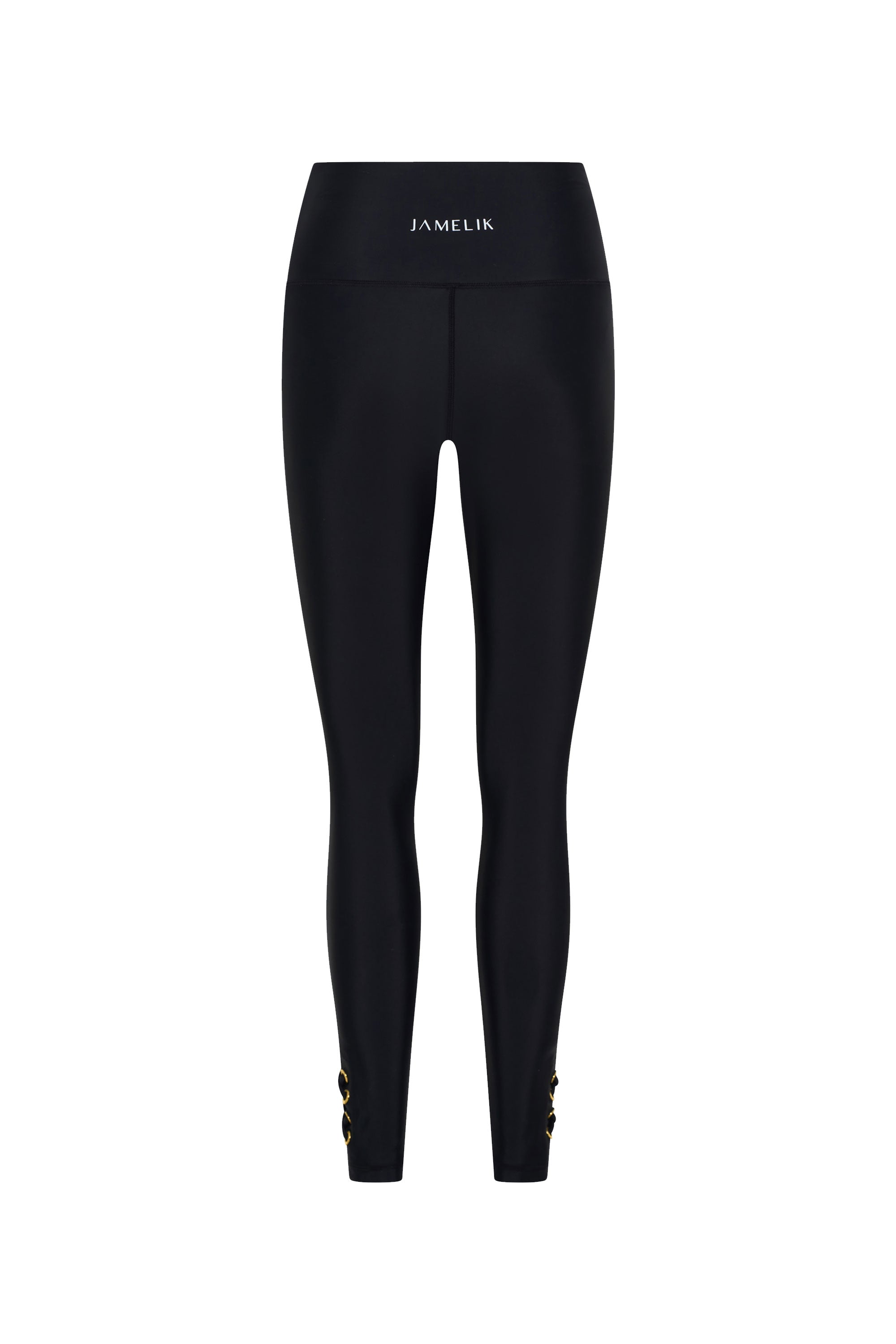 Back view of CEMILE black full coverage swim leggings with sculpting silhouette