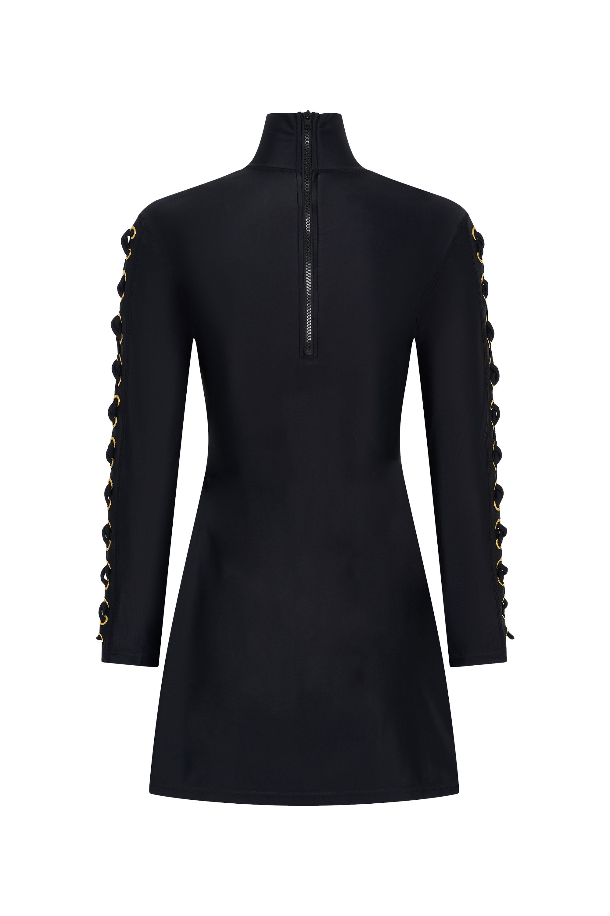 Back view of JAMILA luxury swim tunic designed for modest beach and resort wear
