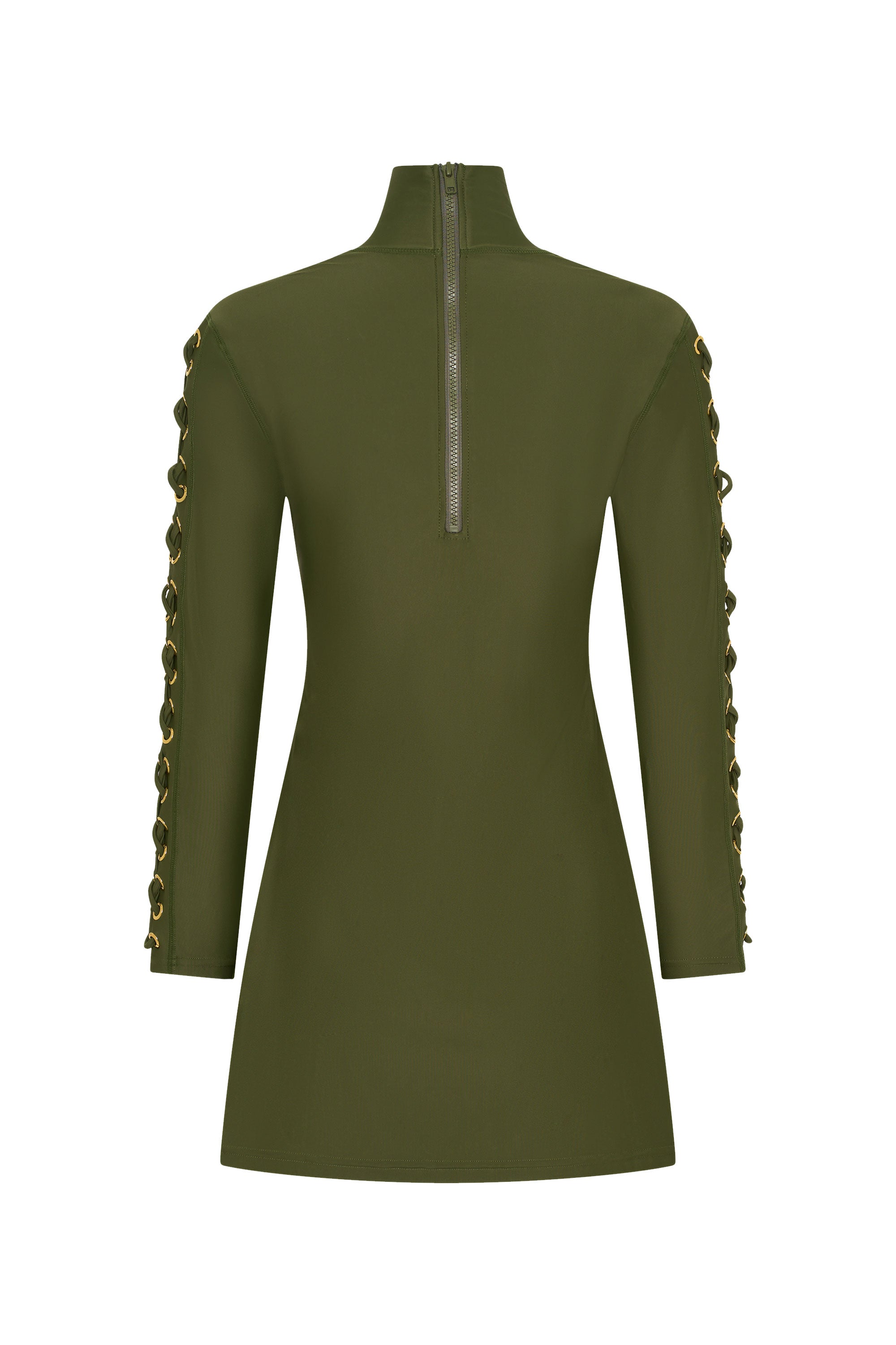 Back view of JAMILA luxury swim tunic designed for modest beach and resort wear