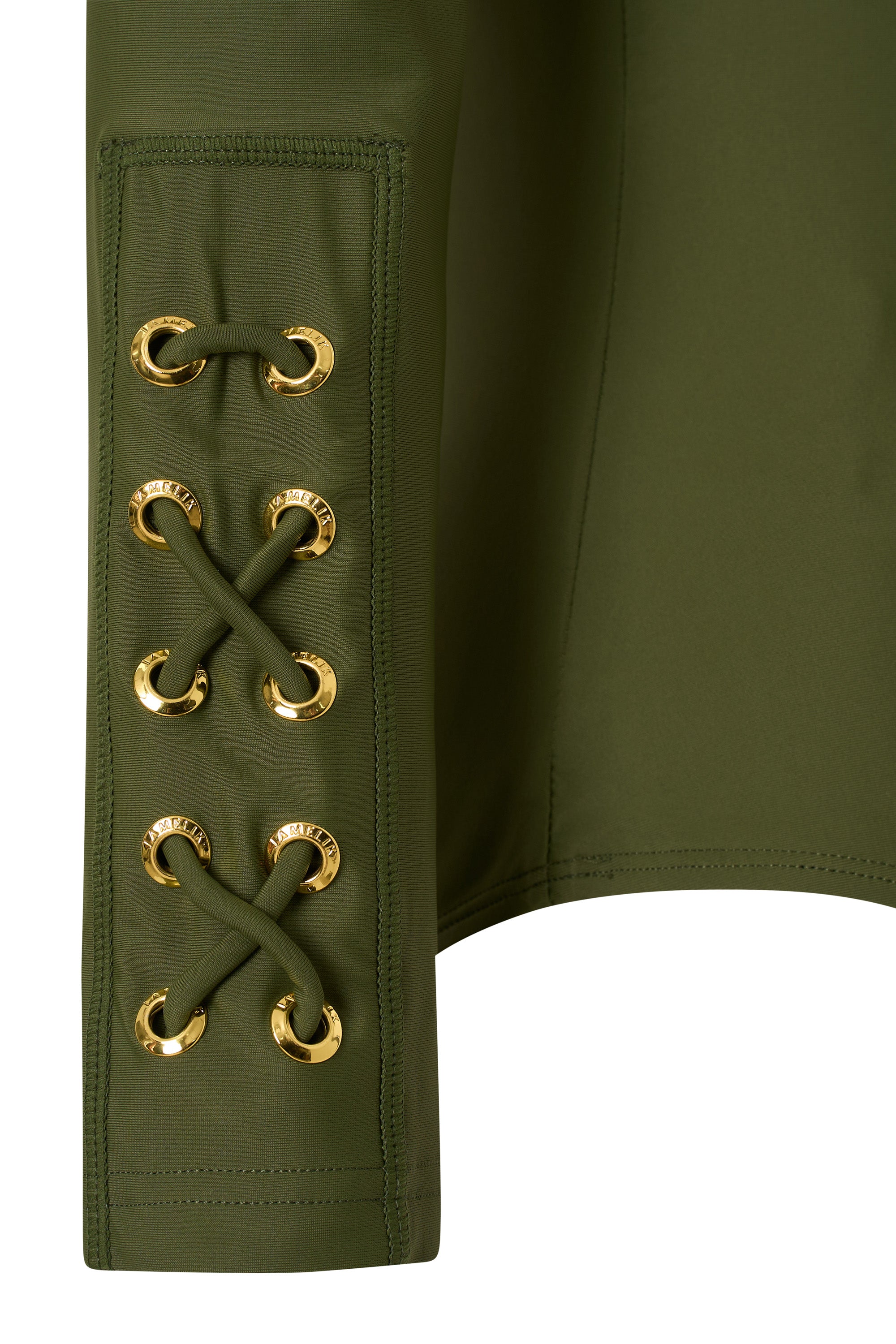 Delicate eyelet detailing on the sleeve of the SOLENA paddle suit