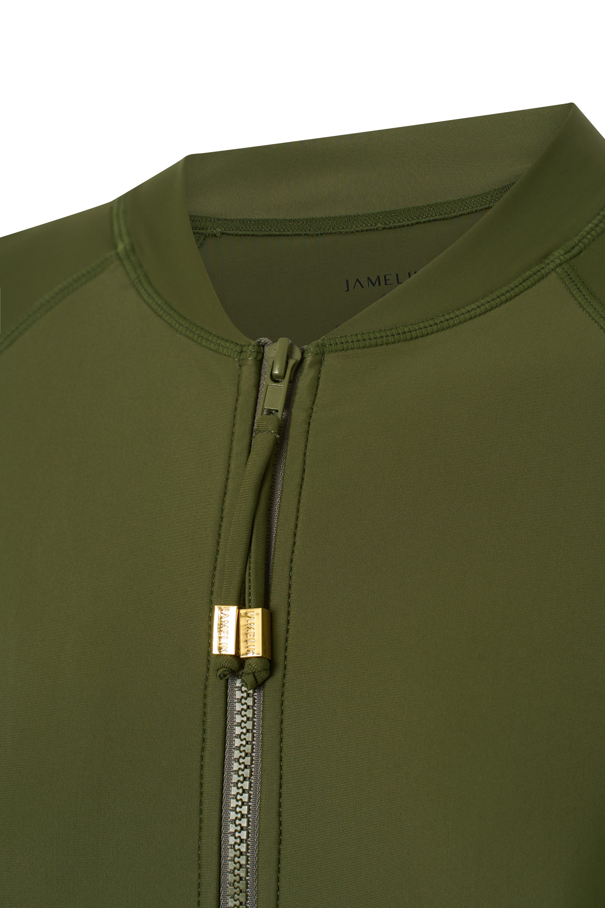Front zipper detail on the SOLENA luxury UPF50+ paddle suit